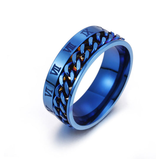 Roman Numeral Spinner Chain Ring for Men