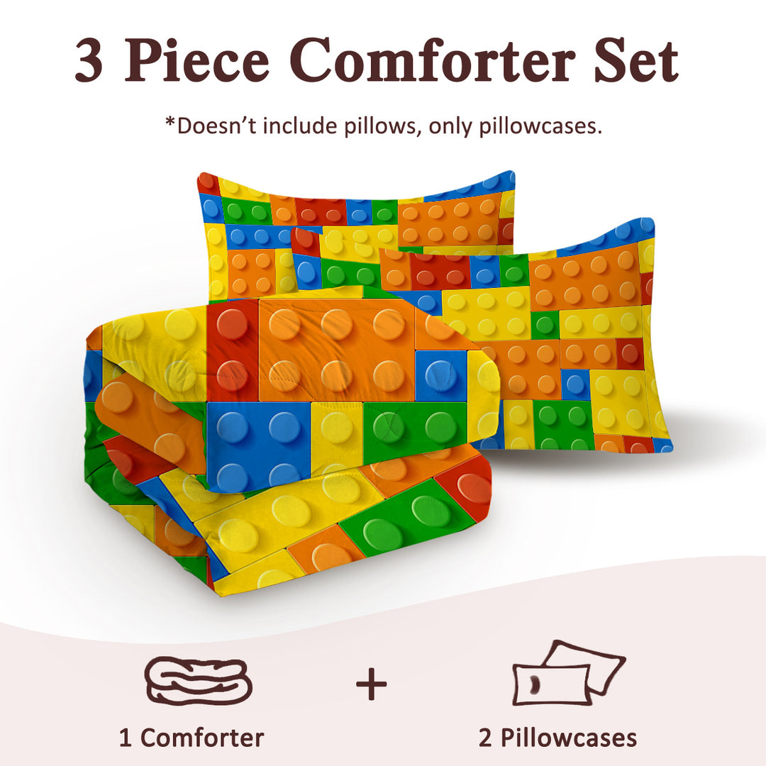 Colorful Building Blocks 3-Piece Comforter Set