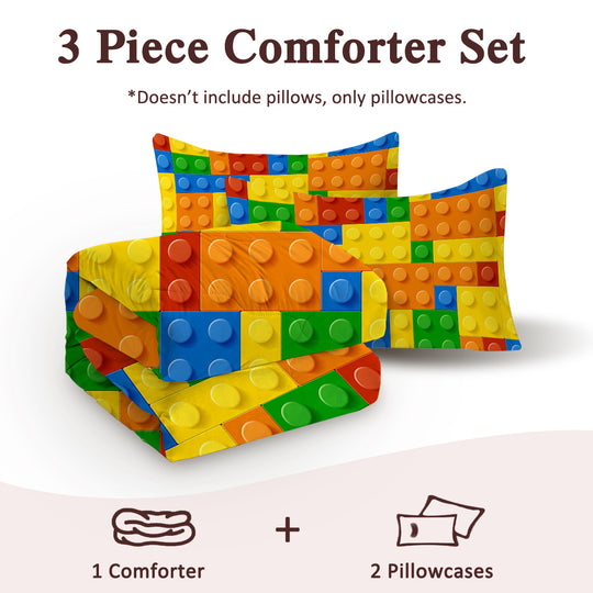 Colorful Building Blocks 3-Piece Comforter Set