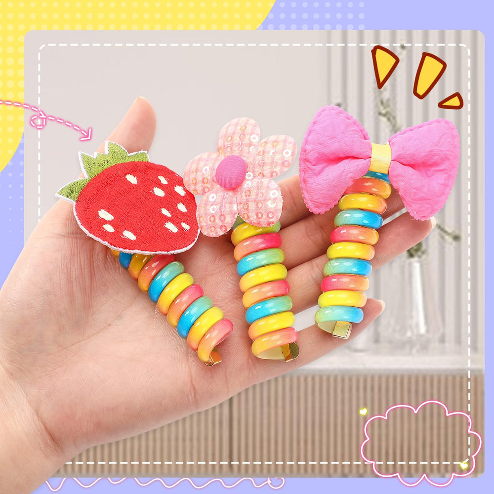 Six spiral bow hair ties from DaDa Bedding Collection, colorful and elastic, displayed in a 6-pack bundle.
