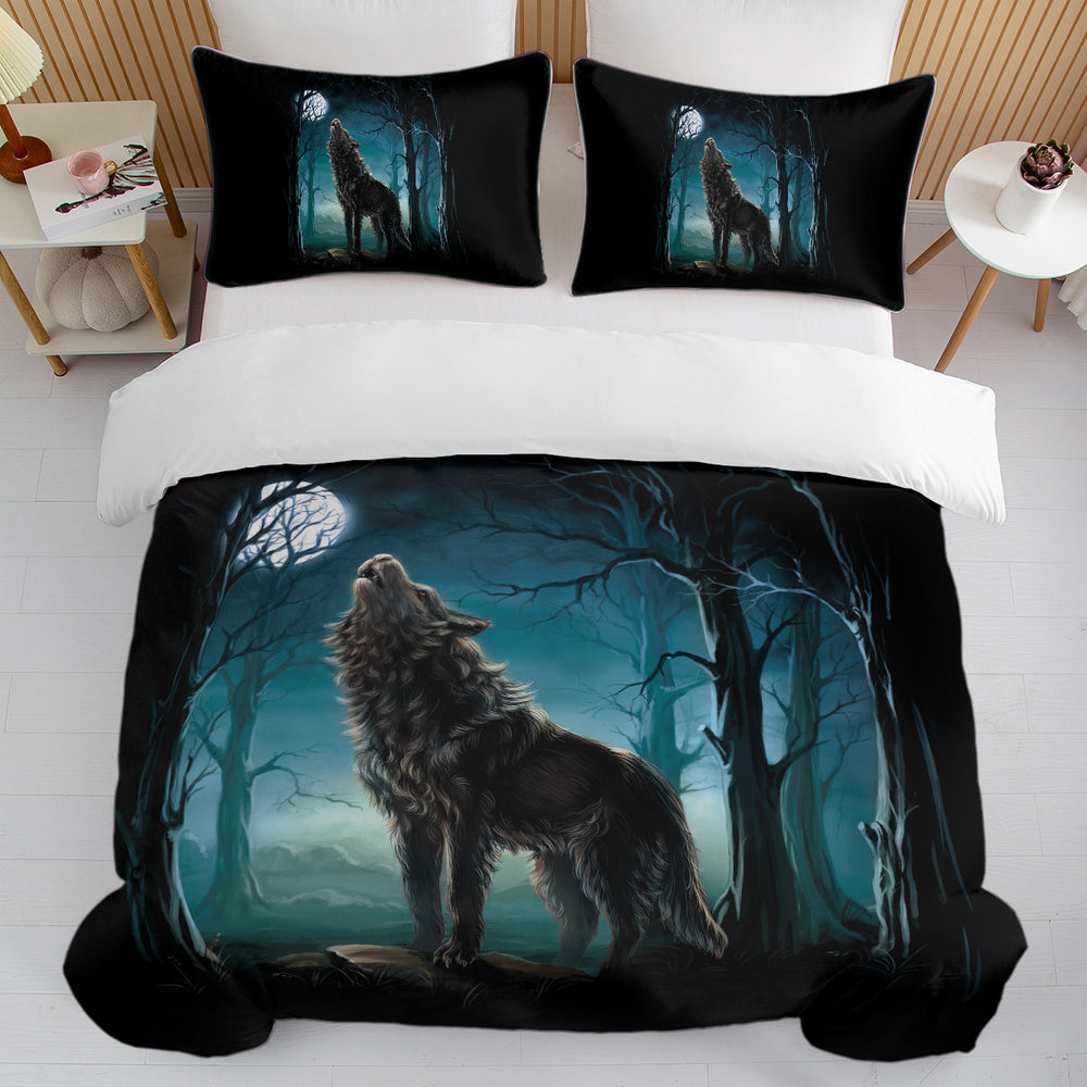 Watercolor Wolf Forest 3-Piece Duvet Cover Set