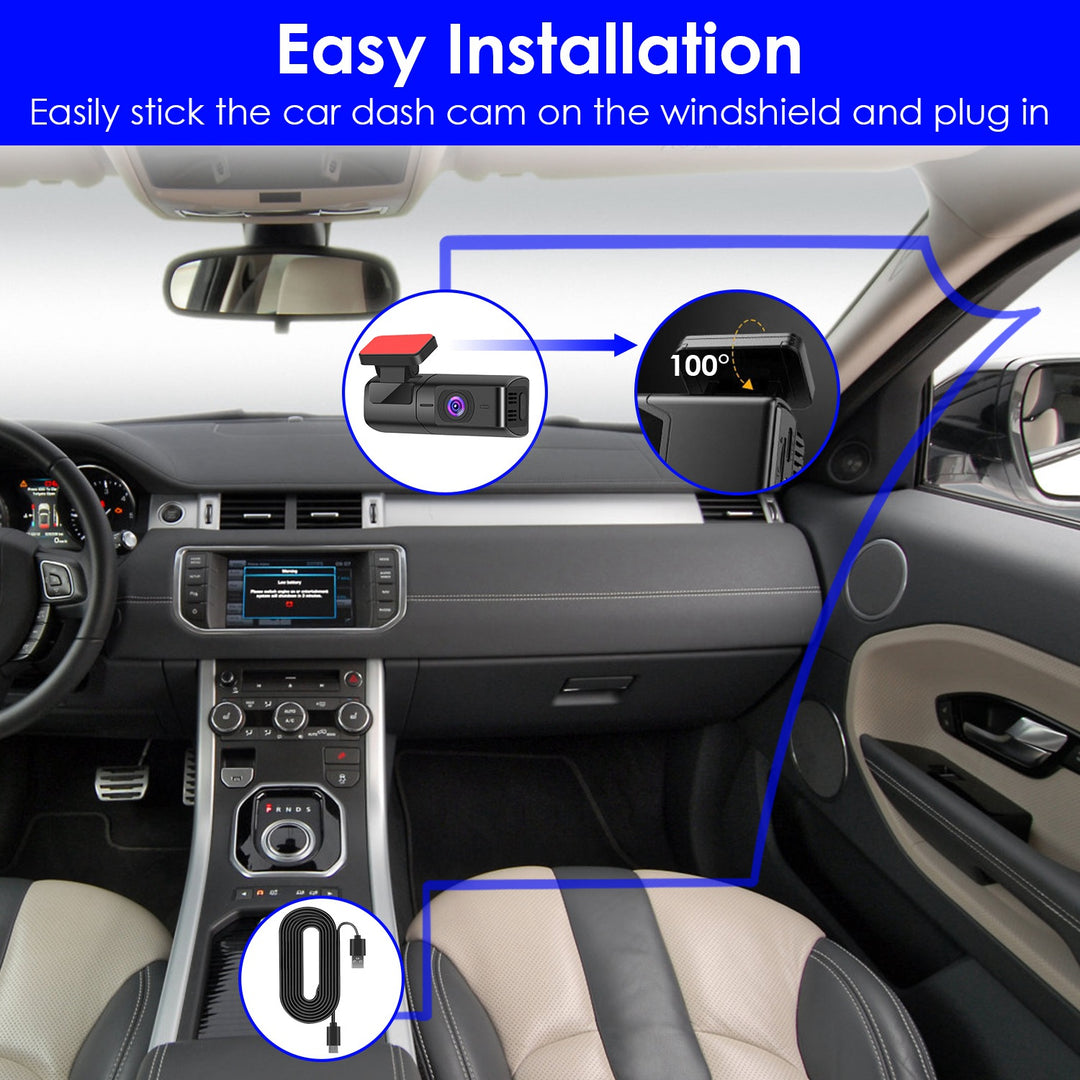 Car interior with a dash cam installation guide, showing easy installation steps.