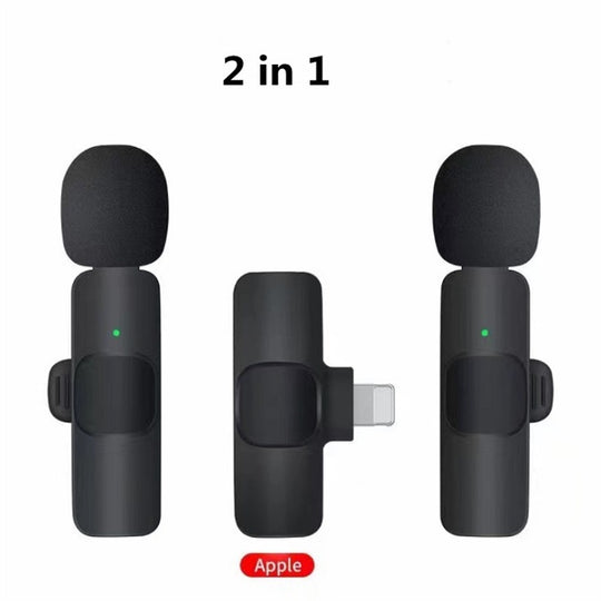 Two black microphones labeled &