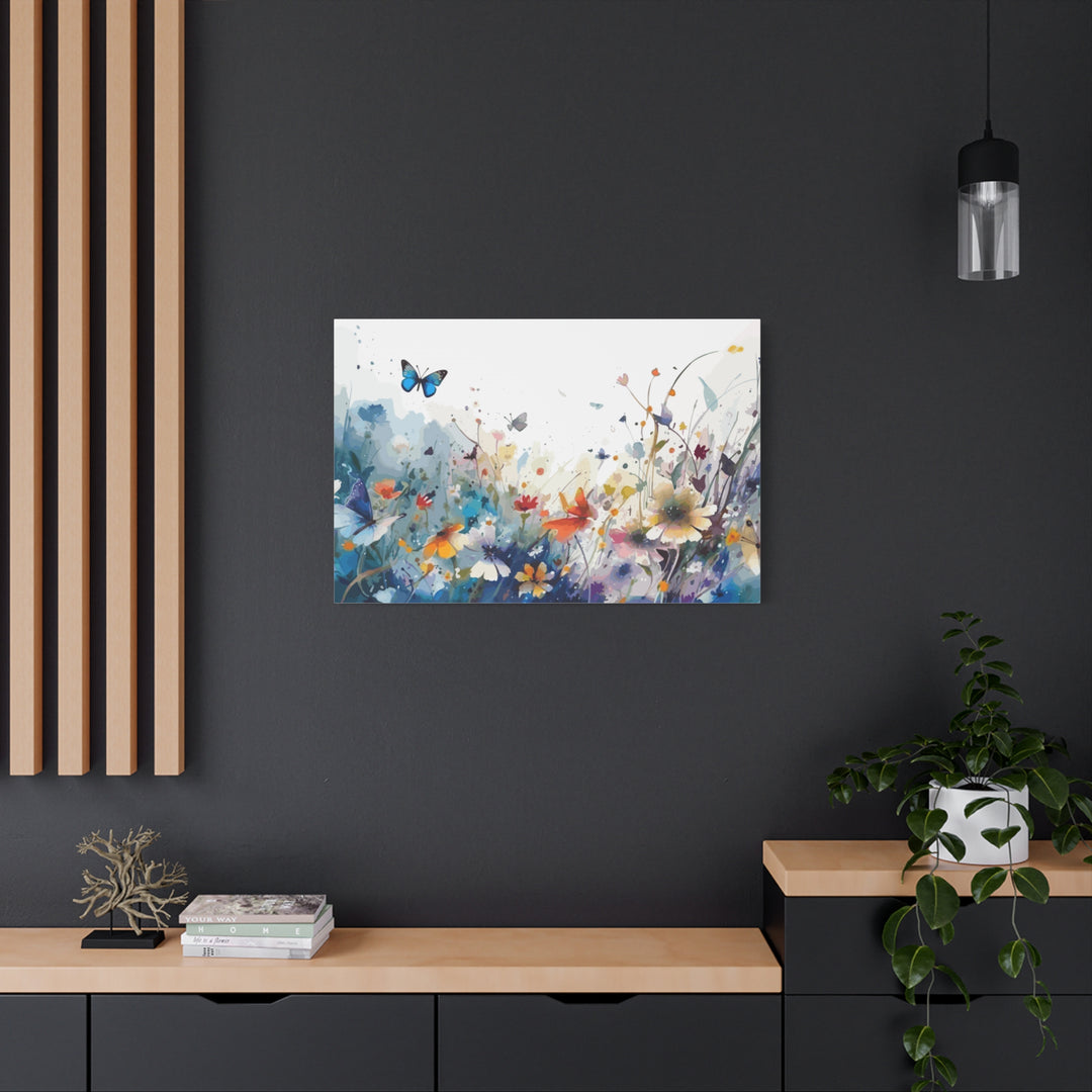 Vibrant Watercolor Meadow Canvas Floral &amp; Butterfly Wall Art