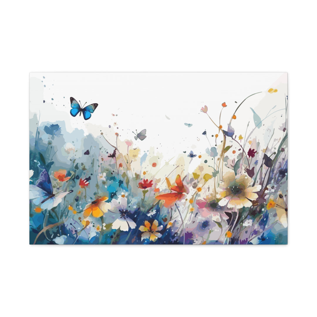 Vibrant Watercolor Meadow Canvas Floral &amp; Butterfly Wall Art