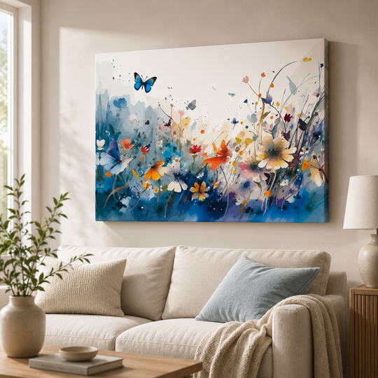 Watercolor Butterfly Meadow Canvas Art