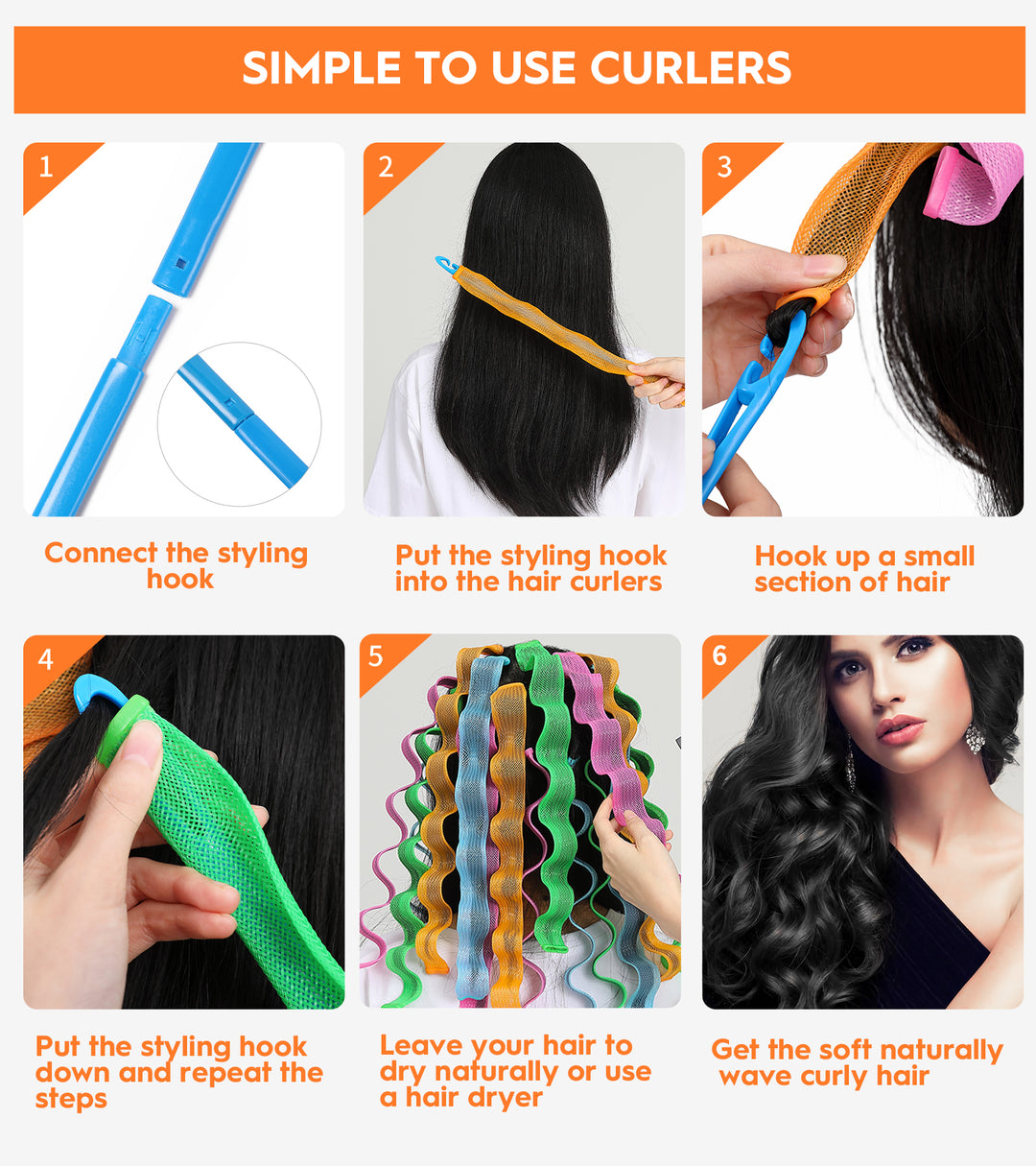 Heatless Wave Hair Curlers Styling Kit 30 Pieces
