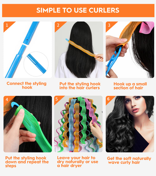 Heatless Wave Hair Curlers Styling Kit 30 Pieces