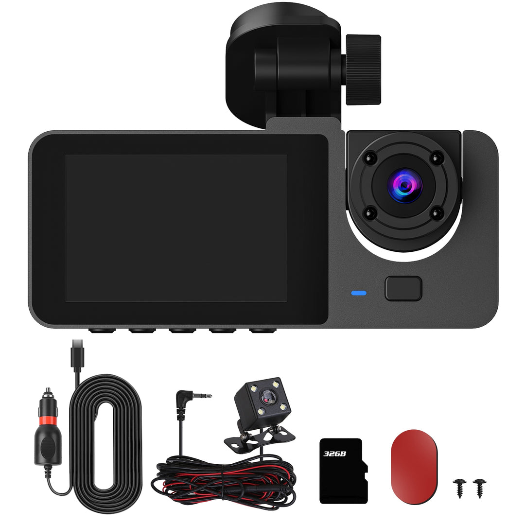 Car dashboard camera with accessories on a white background
