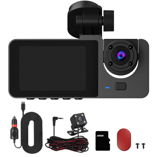Car dashboard camera with accessories on a white background