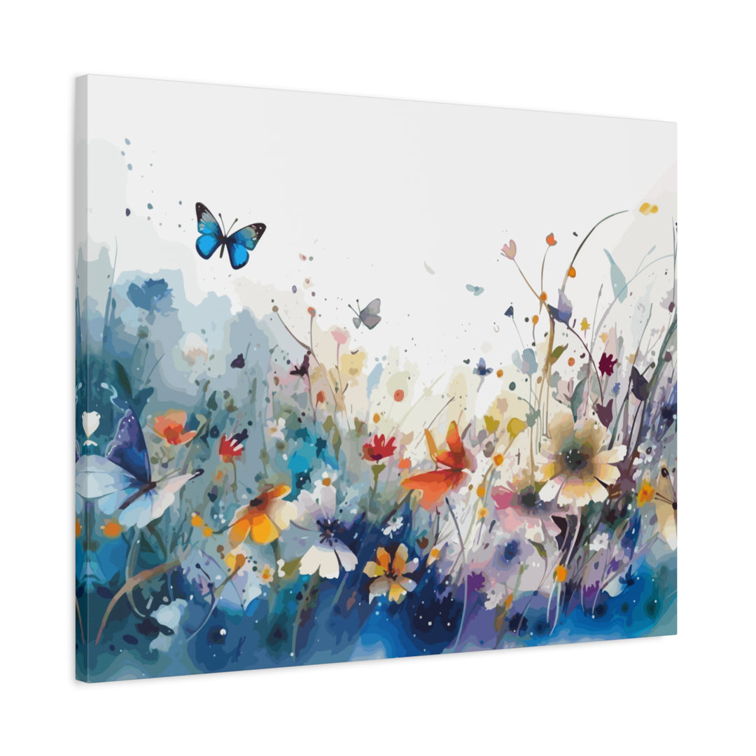 Vibrant Watercolor Meadow Canvas Floral &amp; Butterfly Wall Art