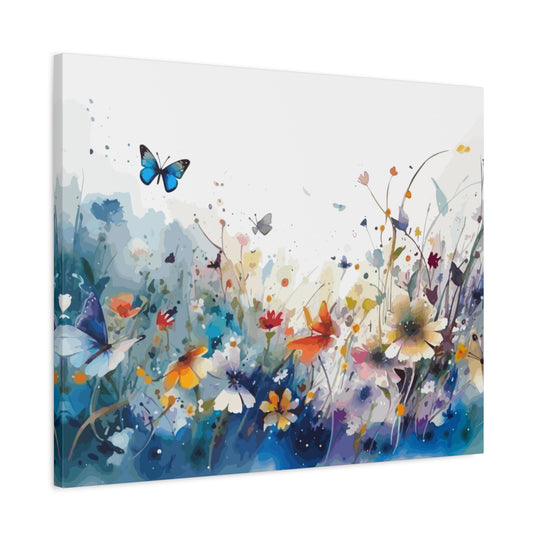 Vibrant Watercolor Meadow Canvas Floral &amp; Butterfly Wall Art