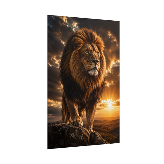 Lion Sunset Rolled Poster – Majestic Wildlife Wall Art