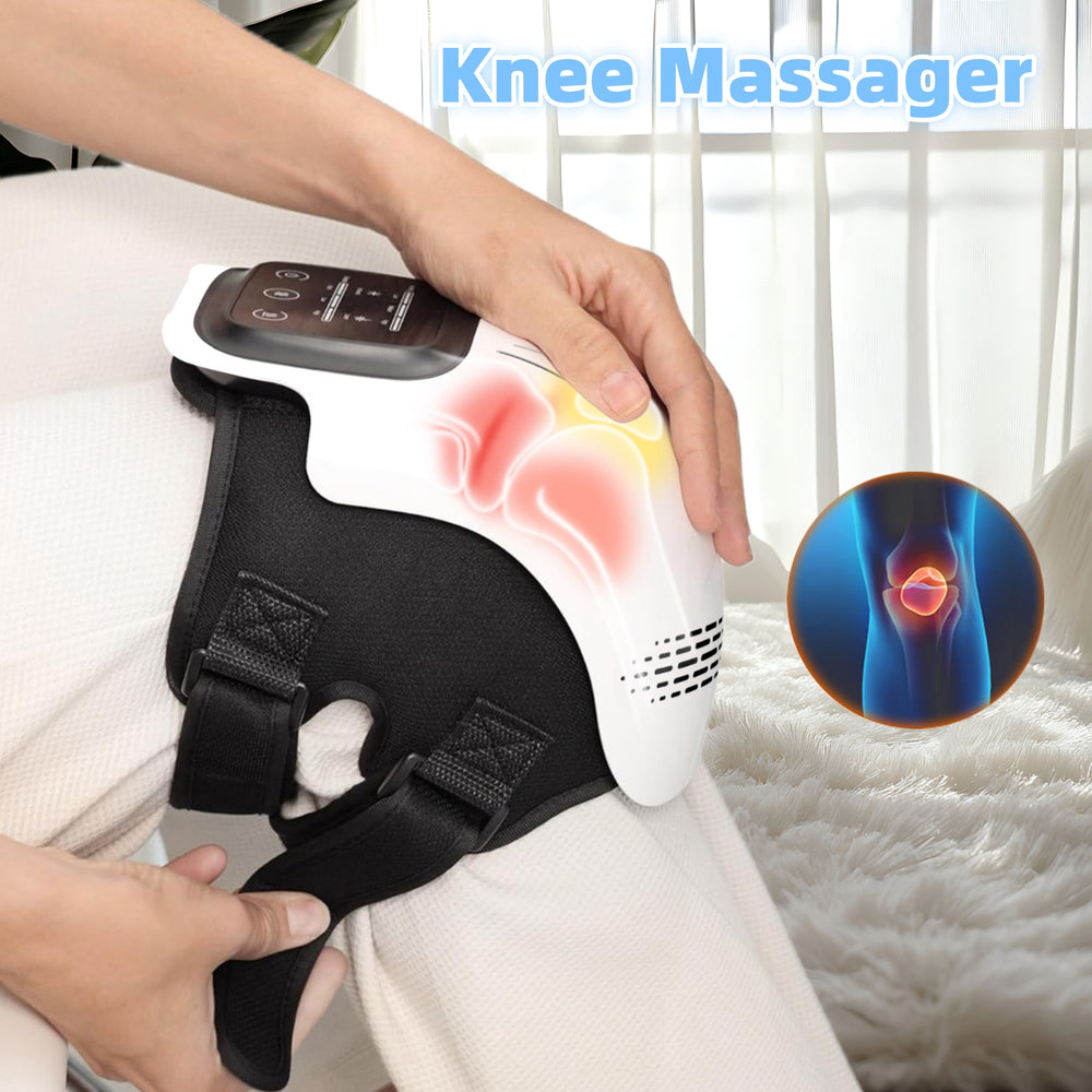 Rechargeable heated knee massager with smart watch glucose ECG monitor, designed for pain relief and health tracking by DaDa Bedding Collection.