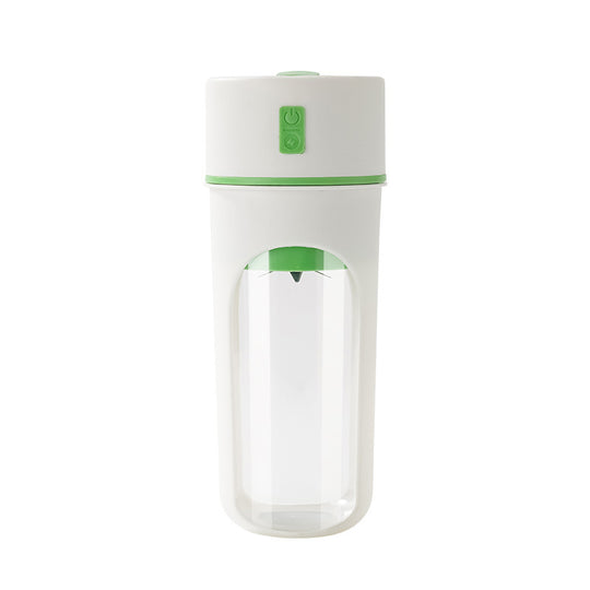 Clear glass water bottle with a white cap and green accents on a white background