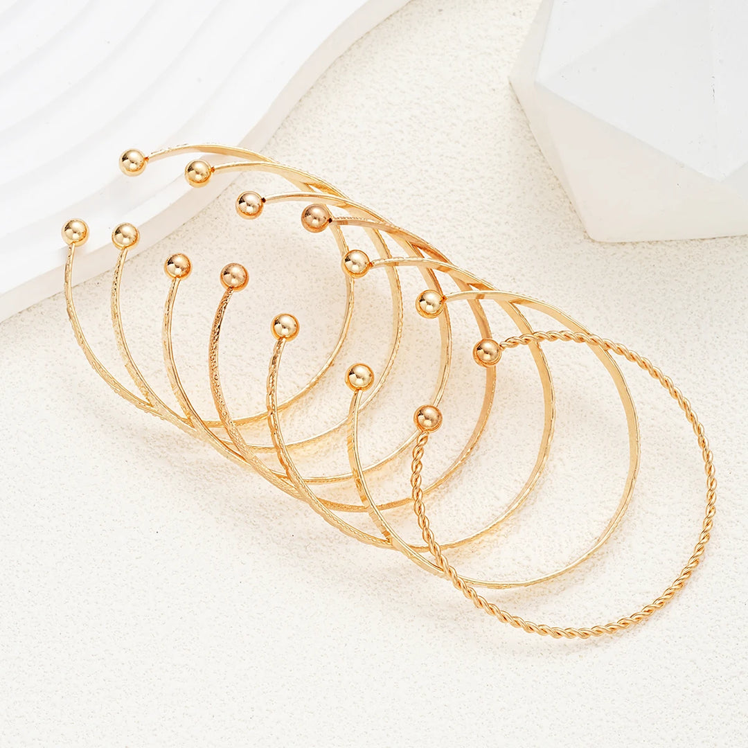 7-Piece Gold Color Open Cuff Bracelet Set