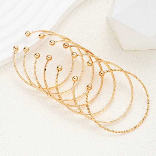 7-Piece Gold Color Open Cuff Bracelet Set