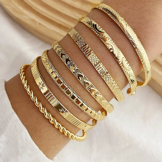 7-Piece Gold Color Open Cuff Bracelet Set