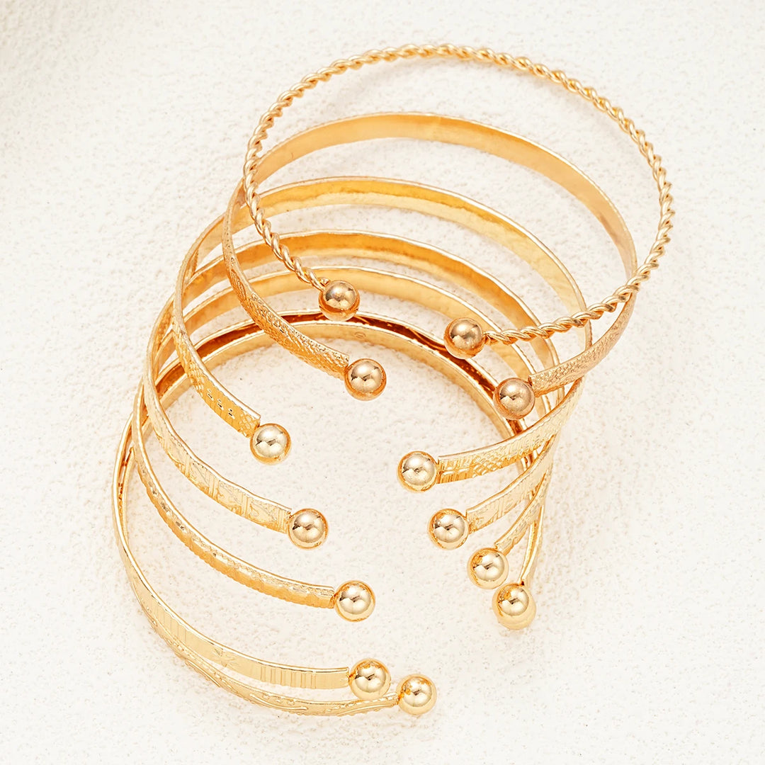7-Piece Gold Color Open Cuff Bracelet Set