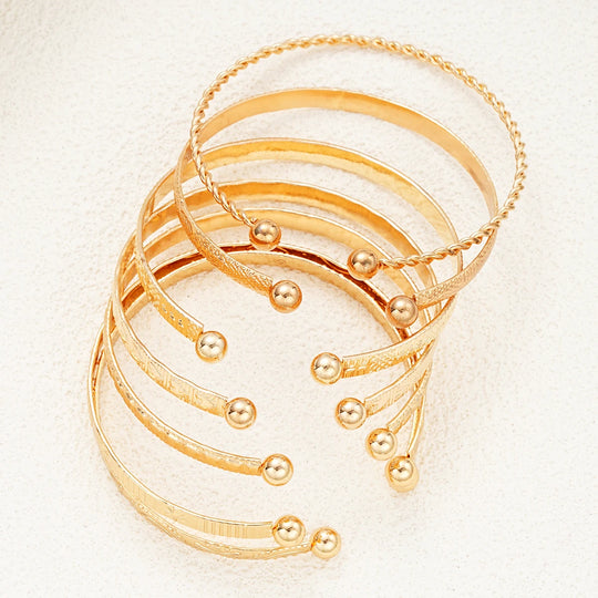 7-Piece Gold Color Open Cuff Bracelet Set