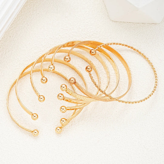 7-Piece Gold Color Open Cuff Bracelet Set