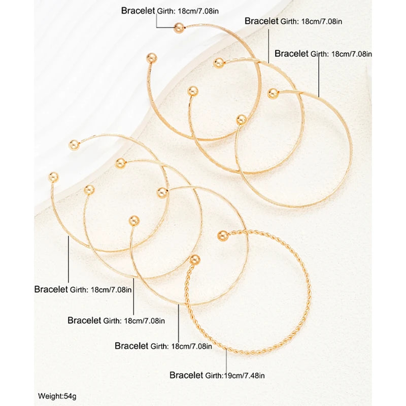 7-Piece Gold Color Open Cuff Bracelet Set