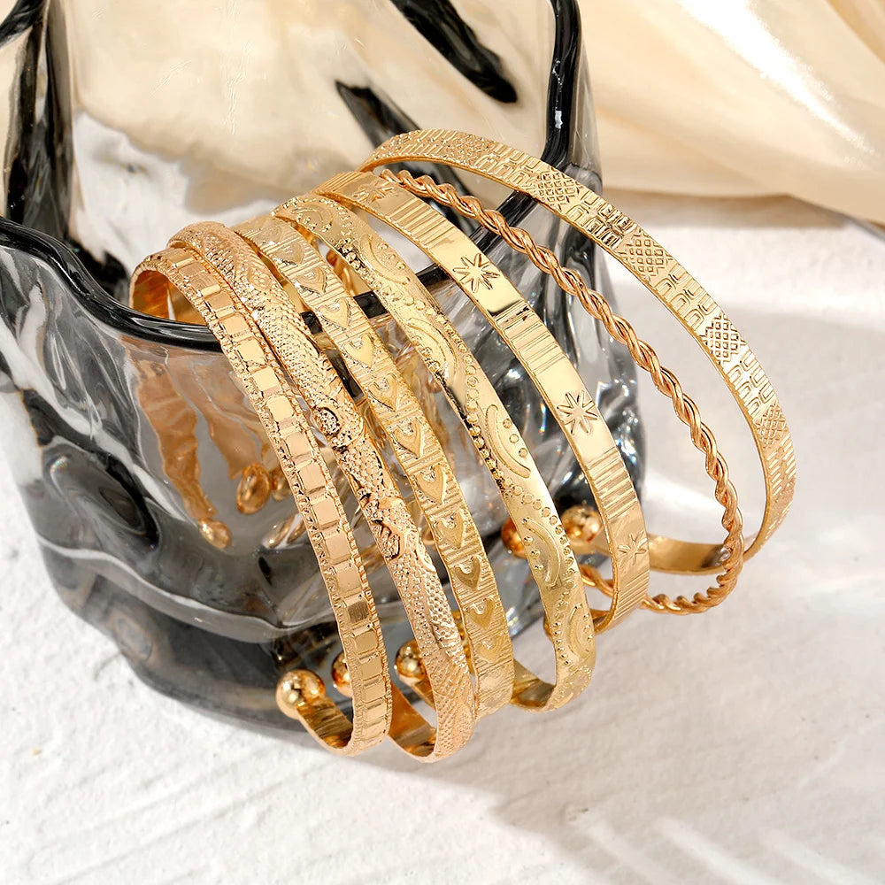 7-Piece Gold Color Open Cuff Bracelet Set
