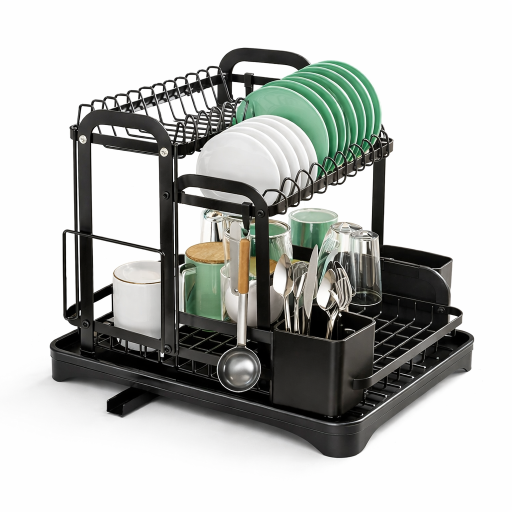 2-Tier Dish Drying Rack with Drainboard – Space-Saving Organizer