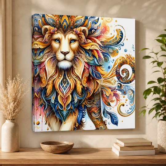 Bohemian Lion Floral Art Canvas