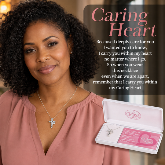 Caring Heart Cross Necklace Gift Set