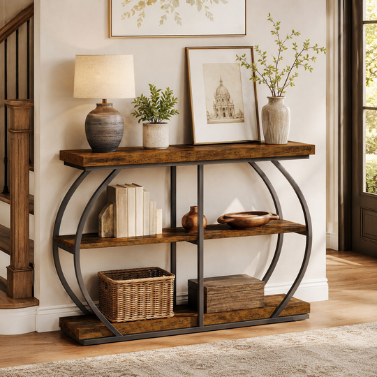 Industrial 3-Tier Console Table with Storage Shelves