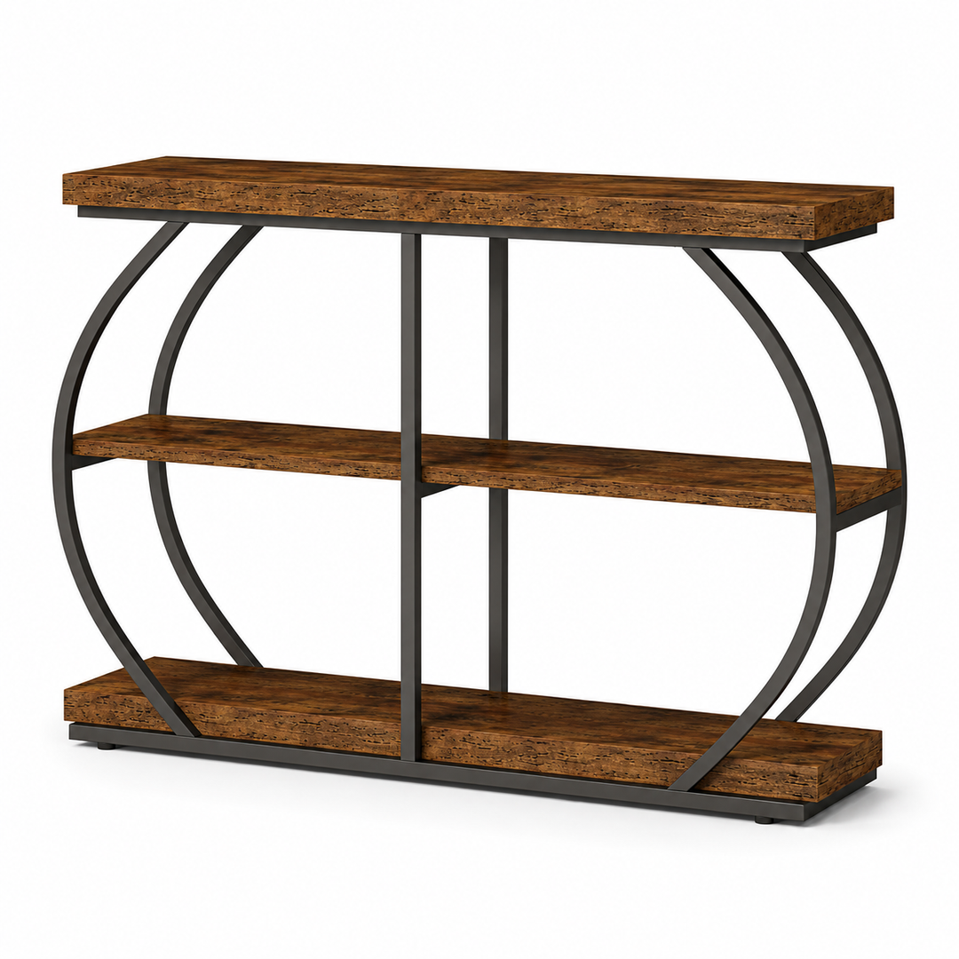 Industrial 3-Tier Console Table with Storage Shelves