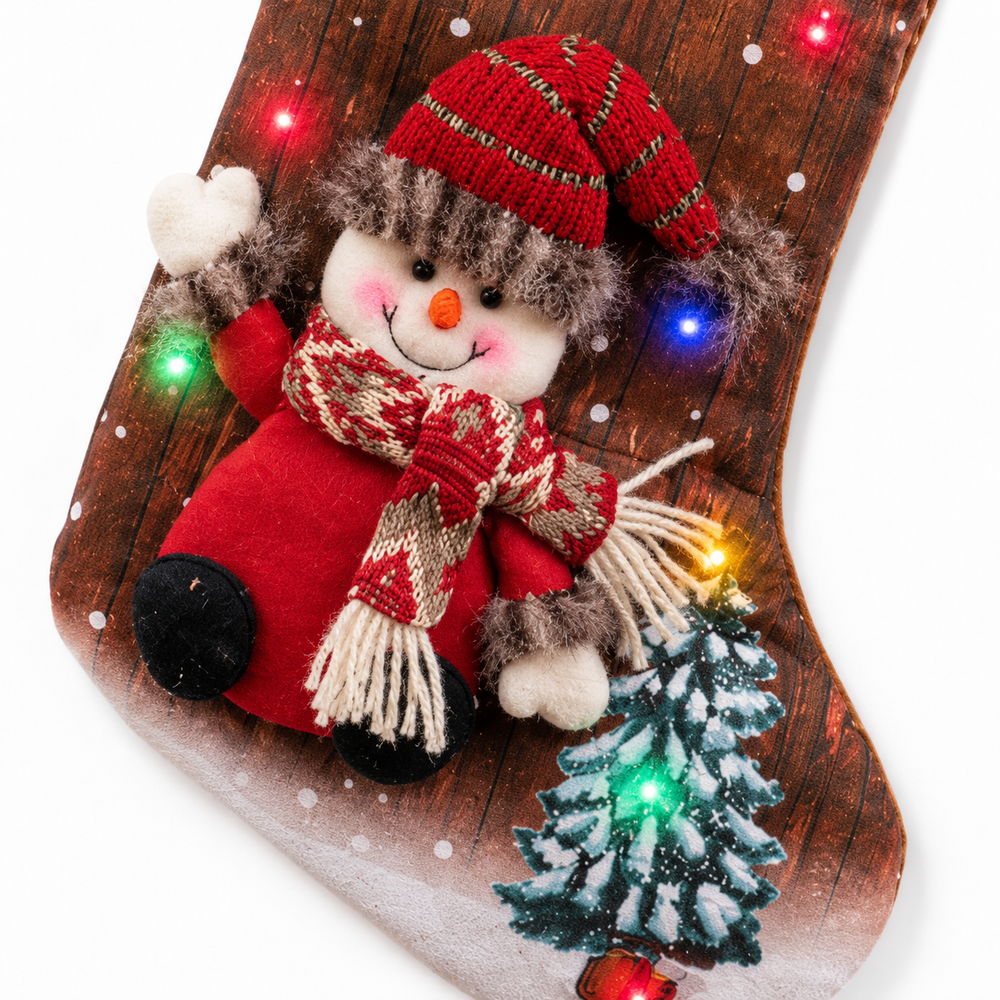 LED Light-Up Christmas Stocking with Snowman