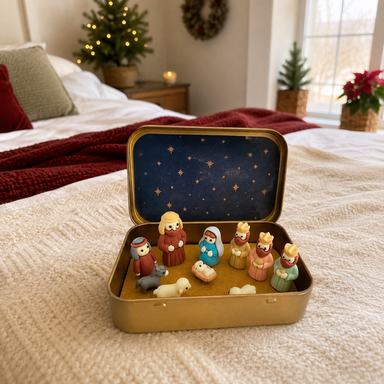 Portable Mini Nativity Scene Tin Box Set