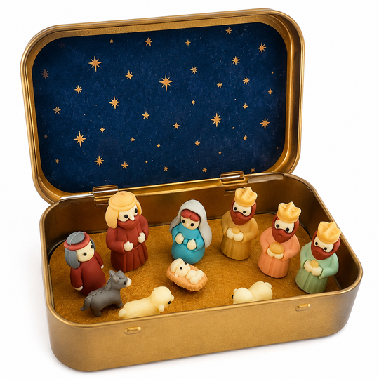 Portable Mini Nativity Scene Tin Box Set