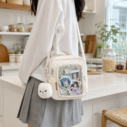 Mini Nylon Crossbody Bag with Transparent Display Pocket