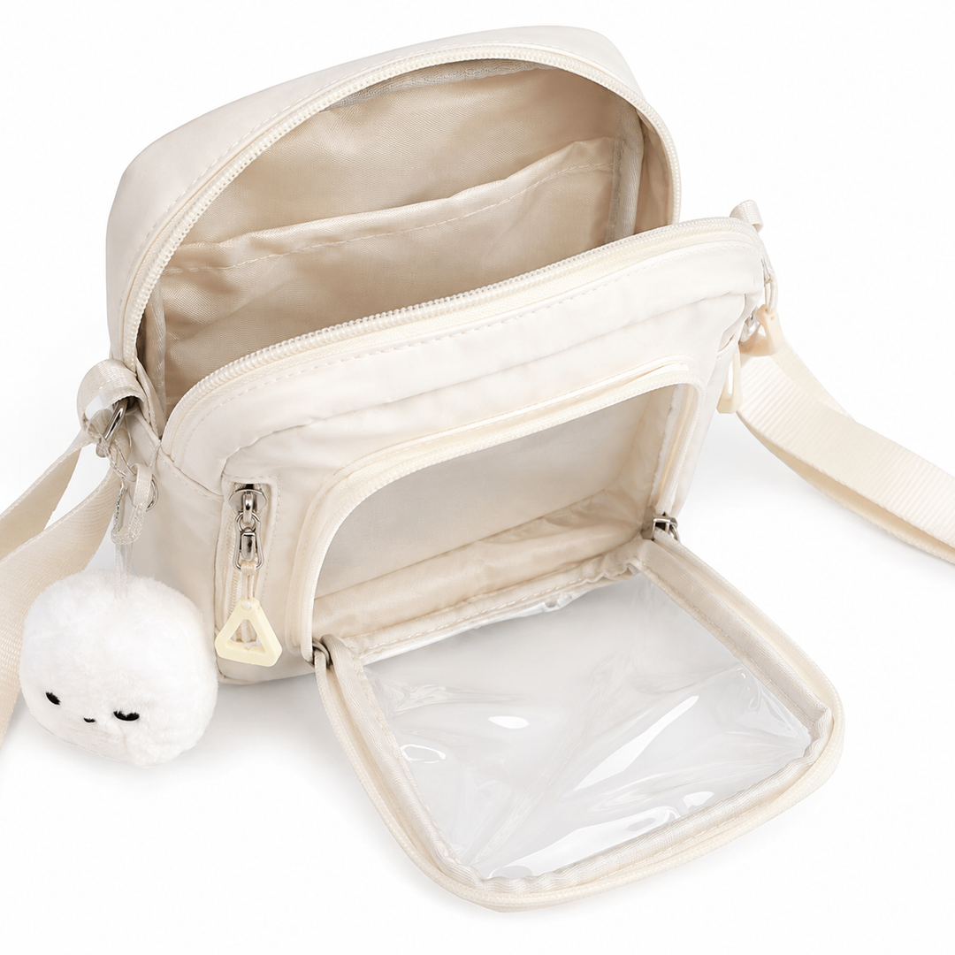 Mini Nylon Crossbody Bag with Transparent Display Pocket