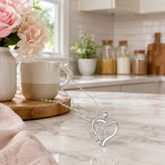 Heart Pendant Necklace for Mom with Rhinestones