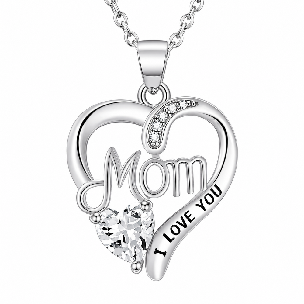 Heart Pendant Necklace for Mom with Rhinestones