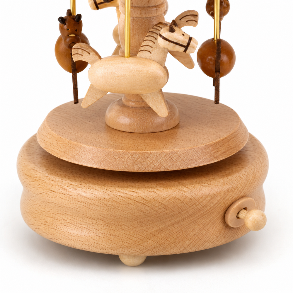 Wooden Carousel Music Box Hand Crank Musical Ornament