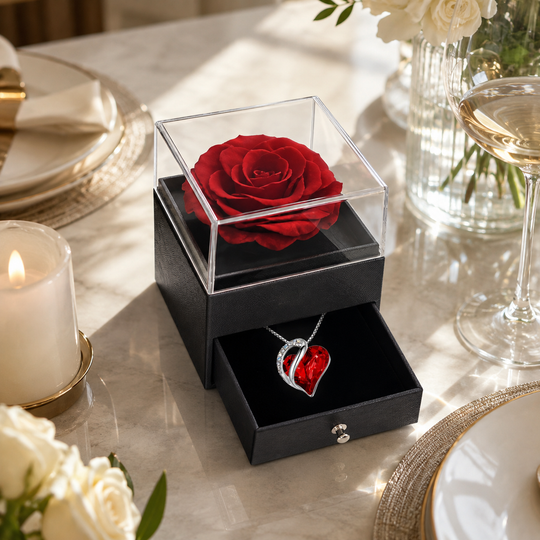 Eternal Rose Heart Necklace Gift Box Set