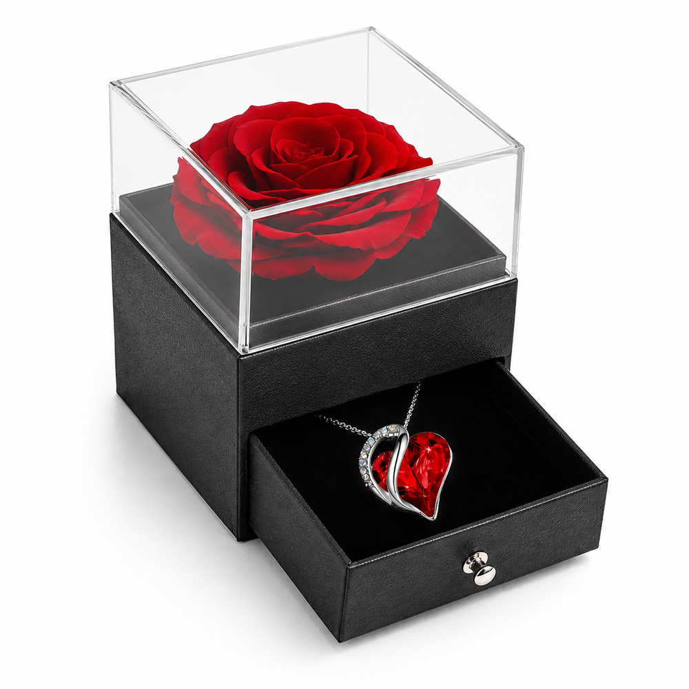 Eternal Rose Heart Necklace Gift Box Set