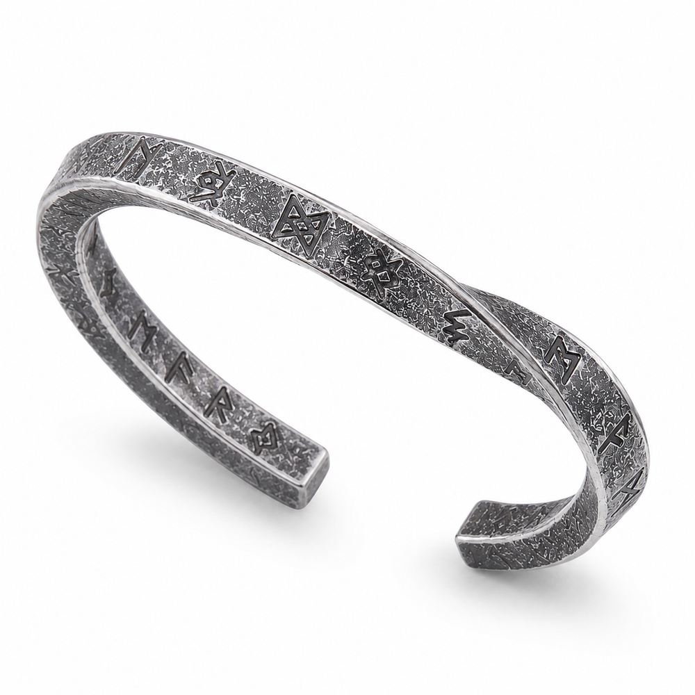 Vintage Viking Rune Stainless Steel Cuff Bracelet