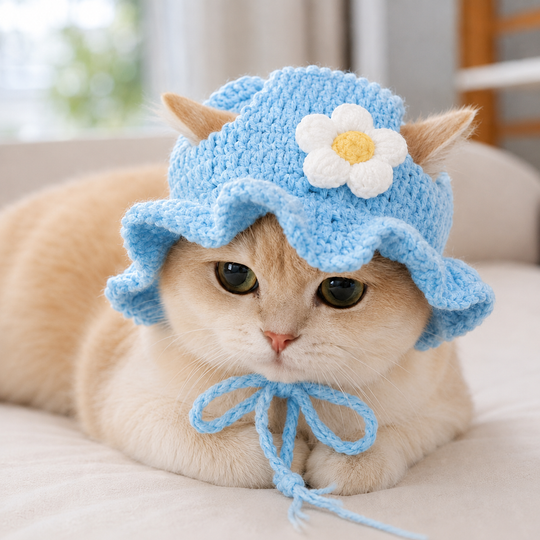 Knitted Floral Pet Hat for Cats &amp; Small Dogs