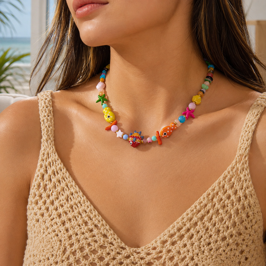 Colorful Ceramic Ocean Charm Beaded Necklace