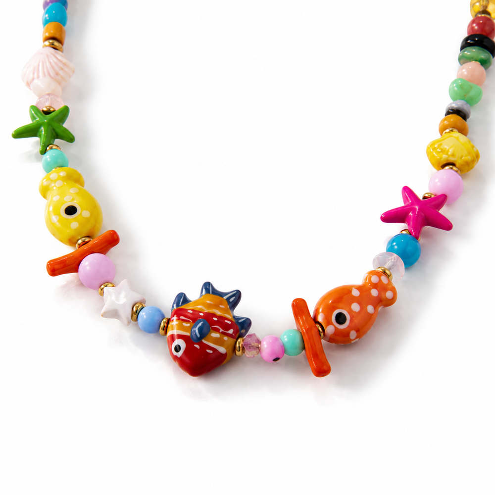 Colorful Ceramic Ocean Charm Beaded Necklace