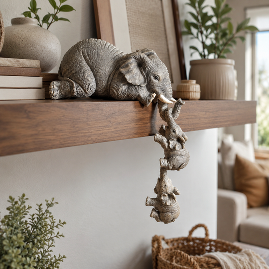 3-Piece Resin Elephant Family Shelf Figurine Set