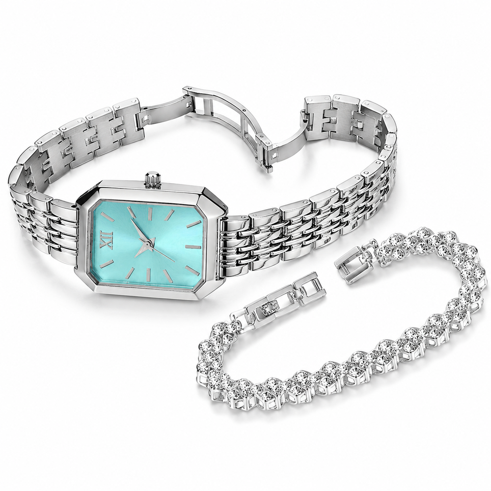 Women's Quartz Watch & Rhinestone Bracelet Gift Set