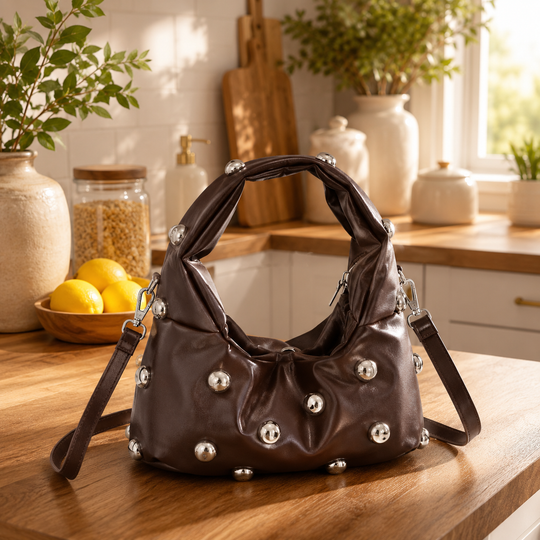 Studded PU Leather Hobo Shoulder Bag for Women