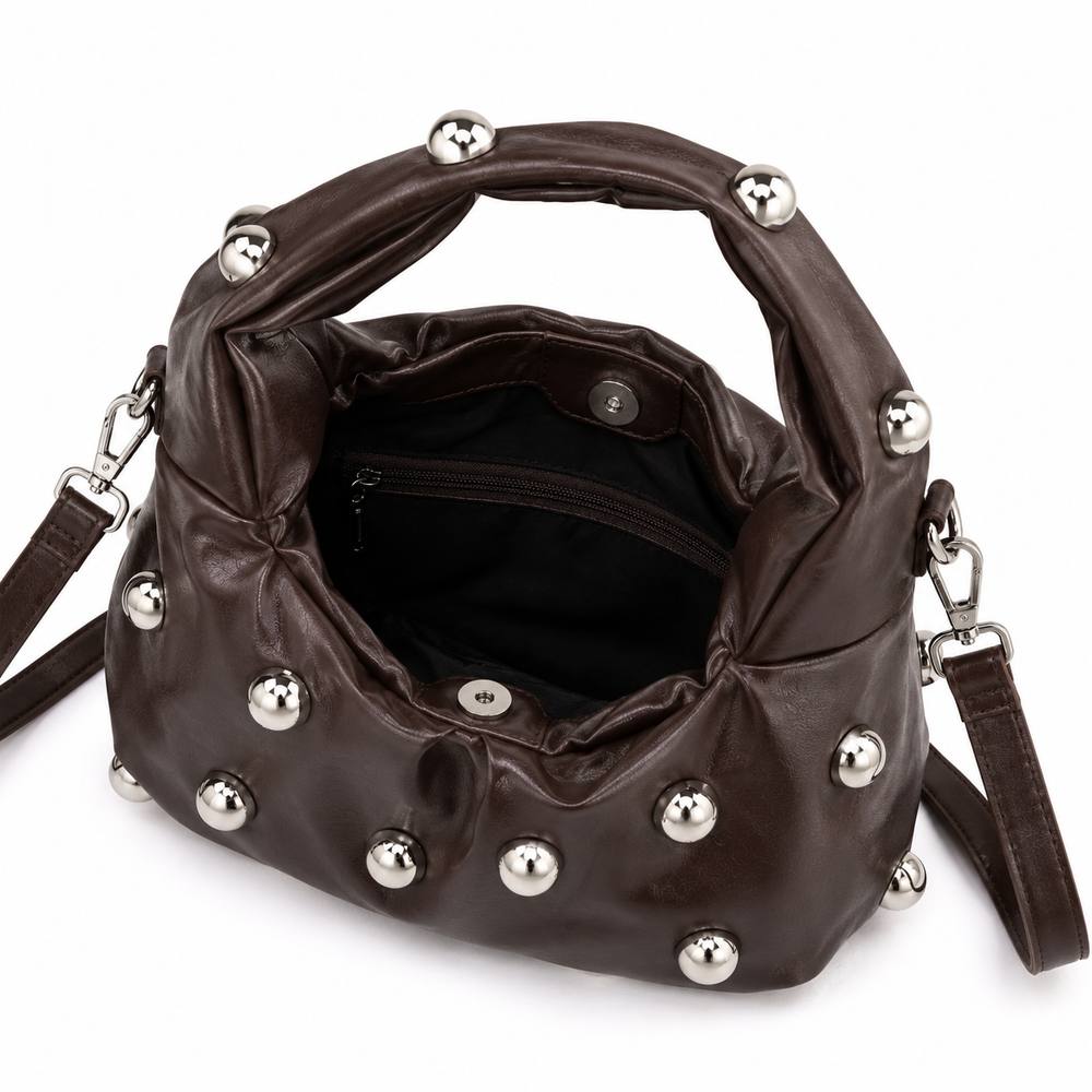 Studded PU Leather Hobo Shoulder Bag for Women